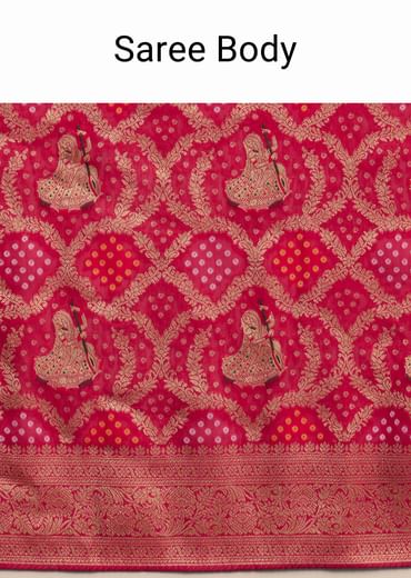 Rani Pink Khaddi Georgette Saree With Zari Woven Jaal Work