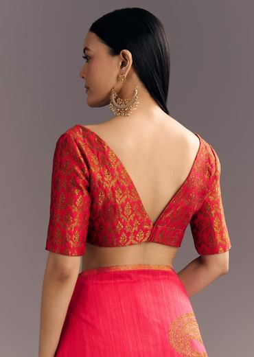 Rani Pink Kora Silk Handloom Saree With Woven Motif