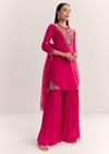 Rani Pink Organza Embroidered Kurta Set With Dupatta