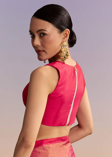 Rani Pink Silk Single Ikkat Handwoven Patola Saree With Geometric Motifs
