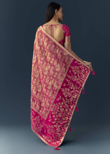 Rani Pink Zari Weave Saree with Brocade Blouse Fabric