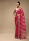 Rani Pink And Fuchsia Dual Toned Saree In Organza With Lehariya Print And Gotta Patti Embroidered Geometric Floral Border