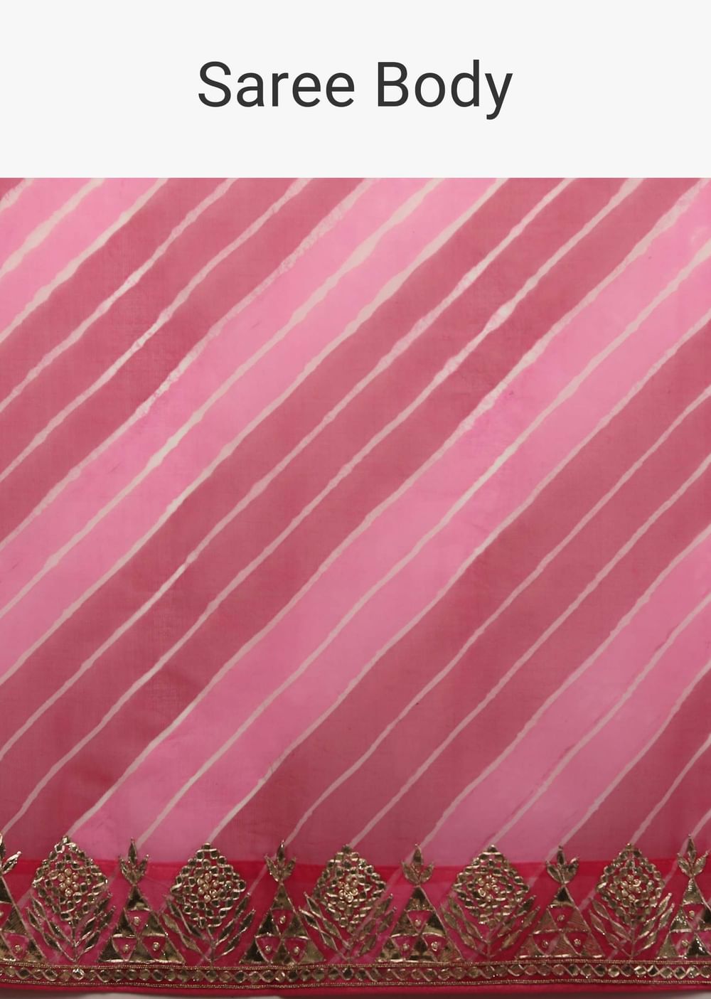 Rani Pink And Fuchsia Dual Toned Saree In Organza With Lehariya Print And Gotta Patti Embroidered Geometric Floral Border