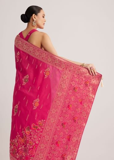 Rani Pink Dola Silk Saree With Zari Woven Detailing