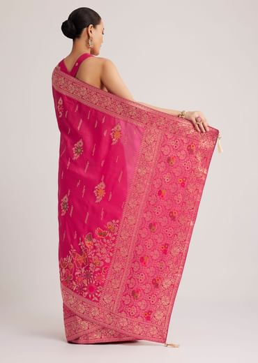 Rani Pink Dola Silk Saree With Zari Woven Detailing