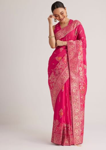 Rani Pink Dola Silk Saree With Zari Woven Detailing