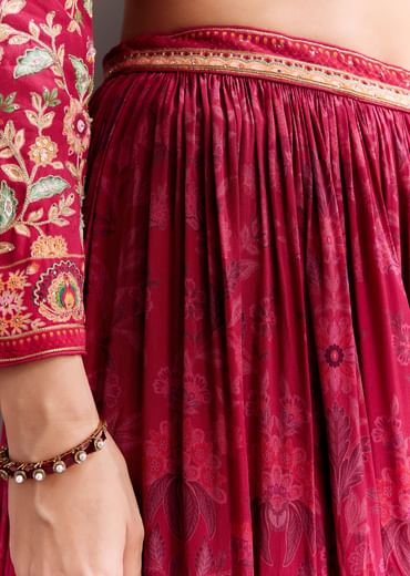 Rani Pink Embroidered Printed Palazzo Set
