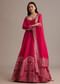 Rani Pink Gold Weave Anarkali Set With Banarasi Dupatta