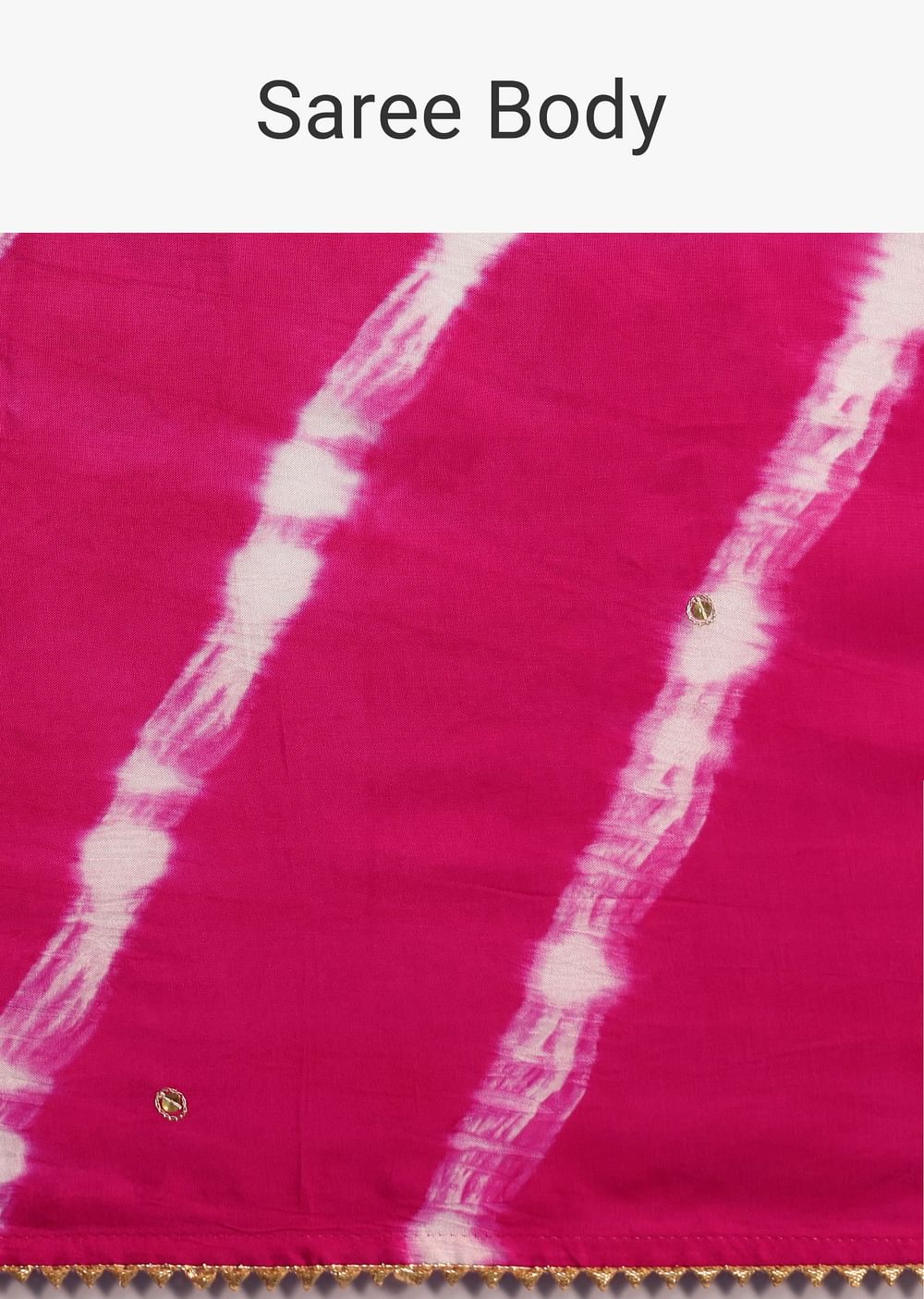 Rani Pink Hand Dyed Lehriya Silk Saree With Gota Patti Work