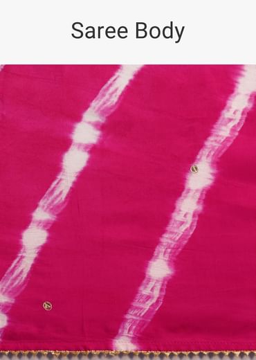 Rani Pink Hand Dyed Lehriya Silk Saree With Gota Patti Work