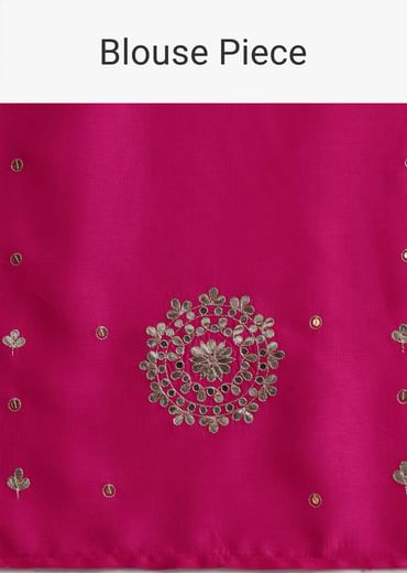 Rani Pink Hand Dyed Lehriya Silk Saree With Gota Patti Work