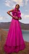 Rani Pink Indo-Western Crepe Gown With Patchwork On The Neckline
