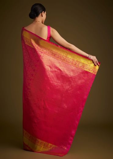 Rani Pink Kanjivaram Silk Saree With Golden Zari Border