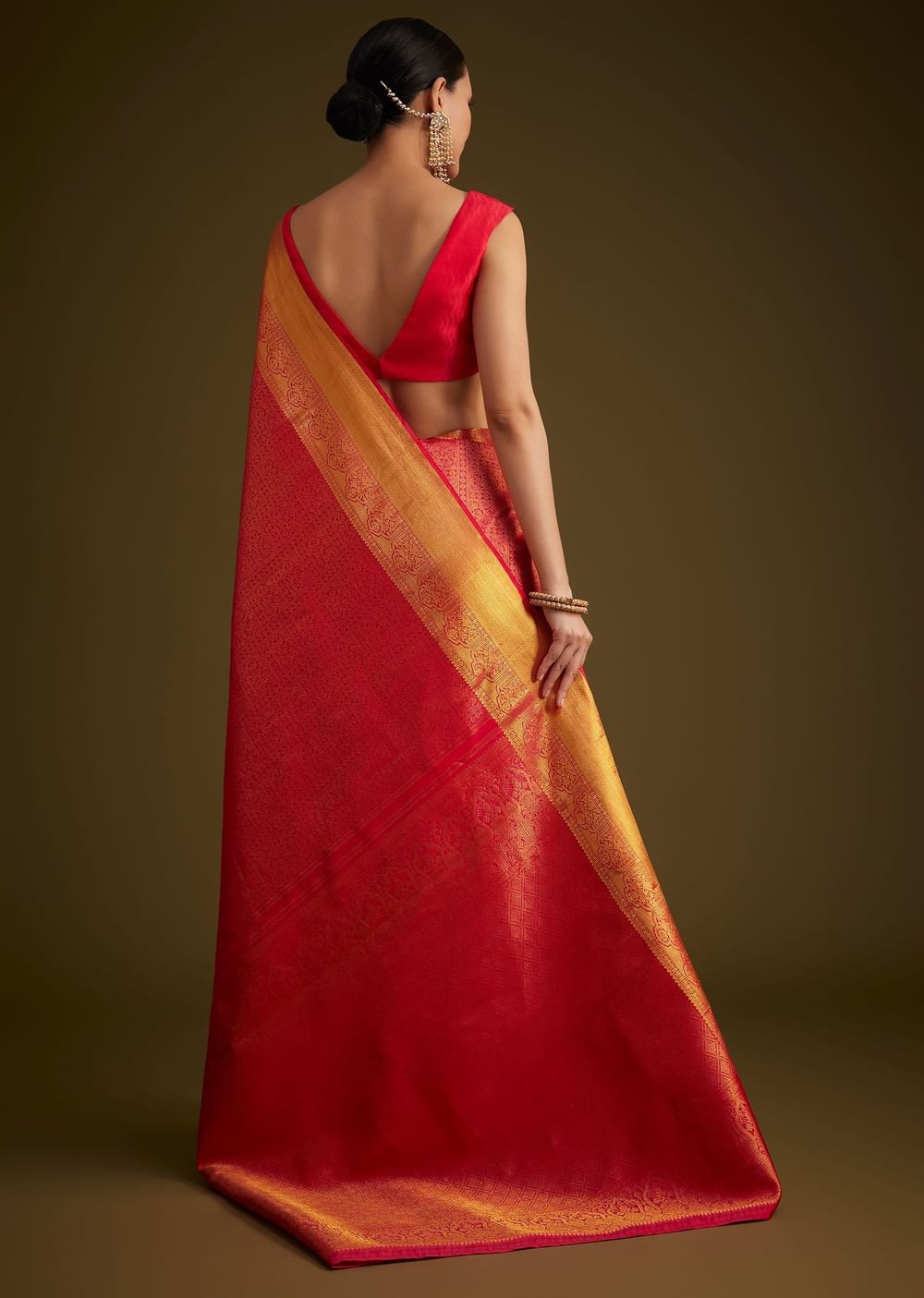 Rani Pink Kanjivaram Silk Saree With Golden Zari Detailing