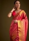 Rani Pink Kanjivaram Silk Saree With Golden Zari Detailing