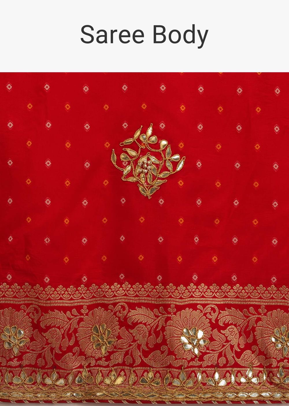 Red Saree In Silk With Brocade Geometric And Floral Design On The Pallu And Gotta Embroidery