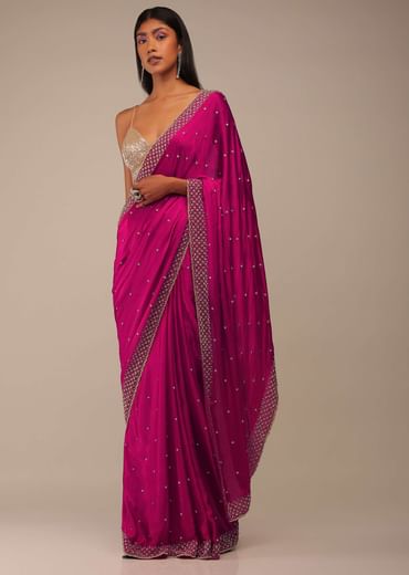 Rani Pink Saree In Stones And Cut Dana Embroidery