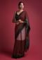 Red And Maroon Color Blocked Saree In Linen With Abla Work On The Border Online - Kalki Fashion