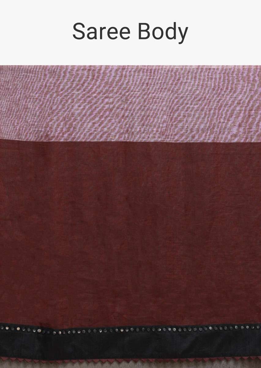 Red And Maroon Color Blocked Saree In Linen With Abla Work On The Border Online - Kalki Fashion