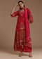 Red Asymmetric Floral Print Kurta Set
