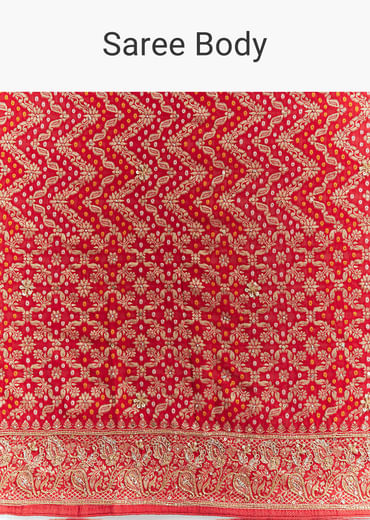 Red Banarasi Georgette Embroidered Saree With Heavy Hand Embroidery