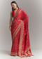 Red Banarasi Silk Embroidered Saree With Heavy Hand Embroidery