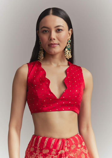 Red Banarasi Silk Embroidered Saree With Heavy Hand Embroidery