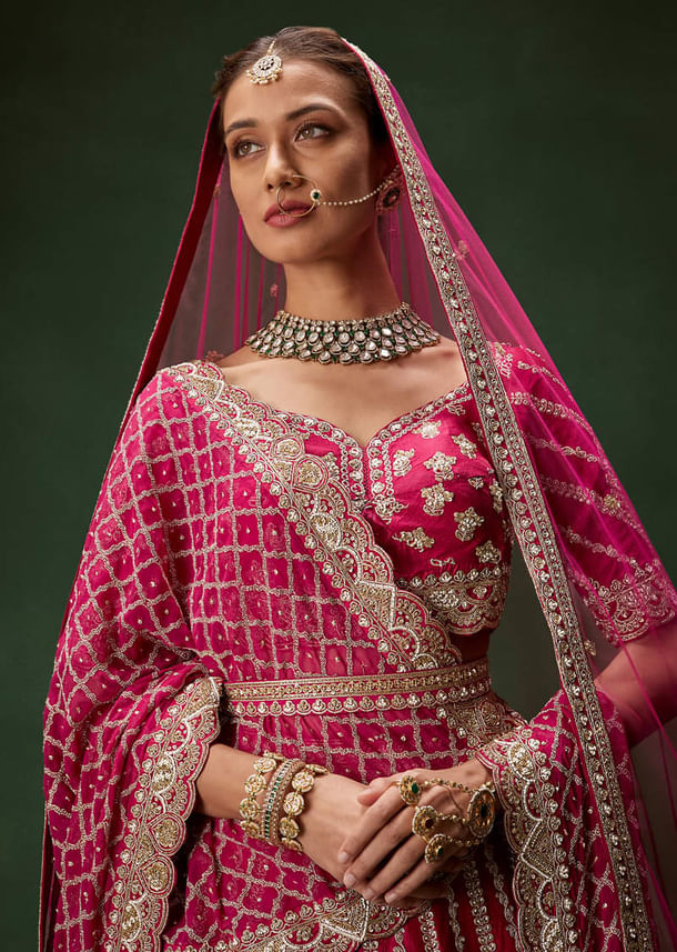 Red Bridal Lehenga Set With Heavy Zari Embroidery And Dual Dupattas