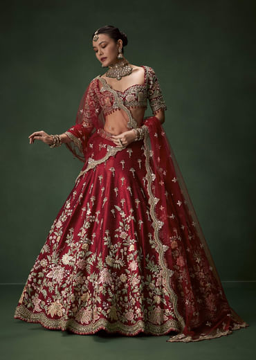 Red Bridal Silk Lehenga Set