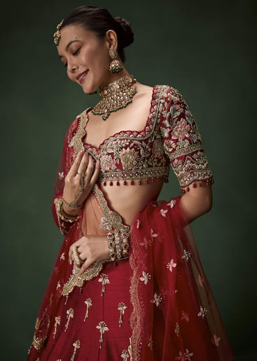 Red Bridal Silk Lehenga Set