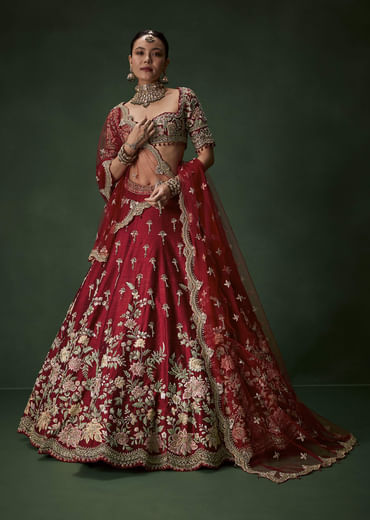 Red Bridal Silk Lehenga Set