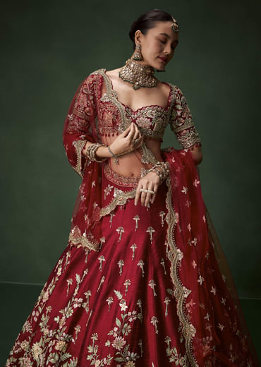 Red Bridal Silk Lehenga Set