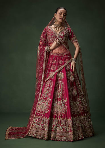 Red Bridal Silk Lehenga Set with Dupattas
