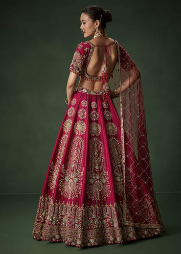 Red Bridal Silk Lehenga Set with Dupattas
