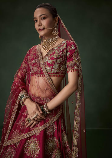 Red Bridal Silk Lehenga Set with Dupattas