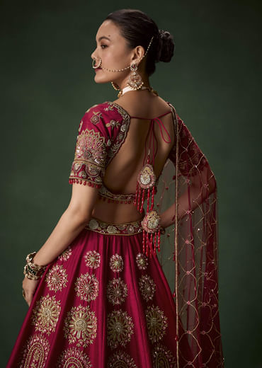 Red Bridal Silk Lehenga Set with Dupattas