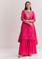 Pink Chinon Asymmetrical Kurta Sharara Suit With Embroidery