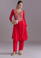 Red Chinon Peplum Kurta Set With Zardosi Work