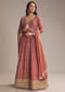 Red Chinon Printed Anarkali Suit With Heavy Embroidery