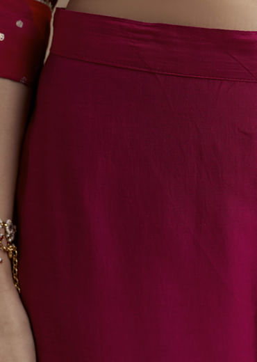 Red Cotton Silk Foil Mirror Kurta Set