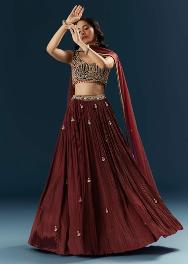 Red Crepe Bridesmaid Lehenga With Heavy Embroidery