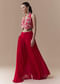 Red Crop Top Silk Palazzo Set with Cudtana Embroidery