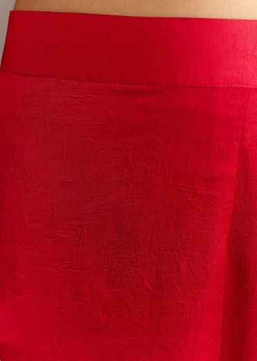 Red Crush Silk Kaftaan Set With Stone Neckpiece