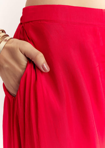 Red Dola Silk Cape Kurta Set With Embroidery Red Dola Silk Cape Kurta Set With Embroidery