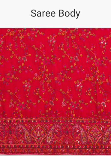 Red Dola Silk Saree With Traditional Floral Amd Jaal Work