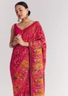 Red Dola Silk Saree With Traditional Weaves