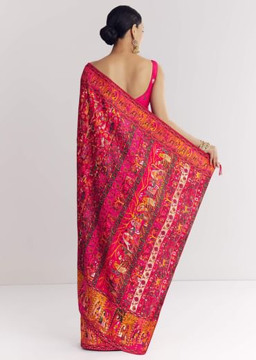Red Dola Silk Saree With Traditional Weaves
