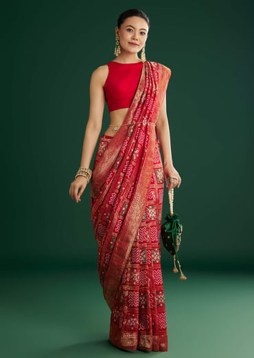 Red Dola Silk Saree With Woven Patola