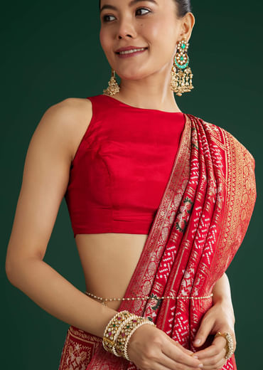 Red Dola Silk Saree With Woven Patola