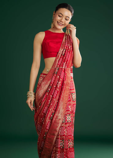 Red Dola Silk Saree With Woven Patola
